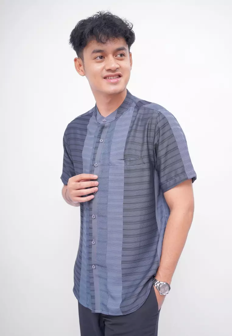 Ryusei Kemeja Kerah Koko Lengan Pendek Yahata Charcoal Blue