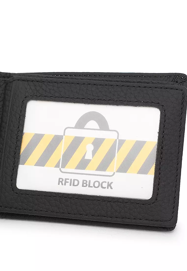 Genuine Leather RFID Short Wallet - Black