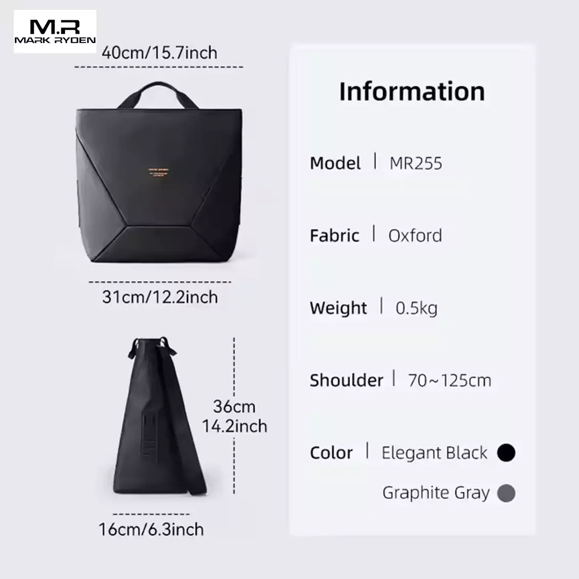 MARK RYDEN MR255 Tas Tote Bag Kantor Jinjing Laptop Selempang Shoulder Bag kerja pria-Grey