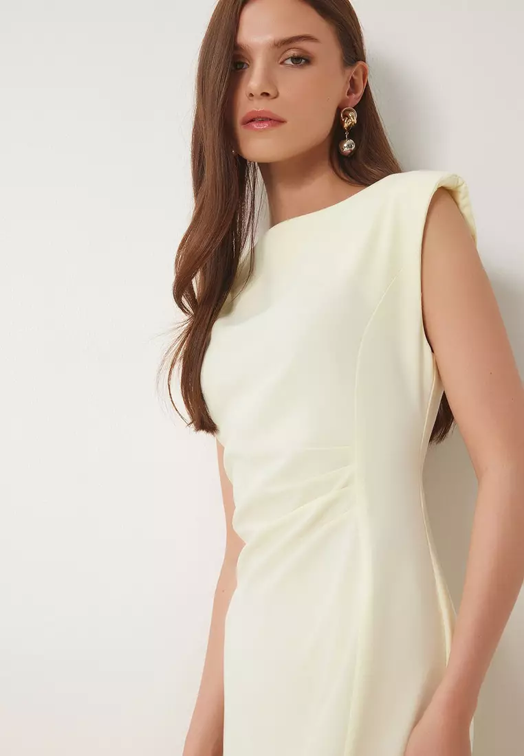 Padded Draped Midi Woven Dress