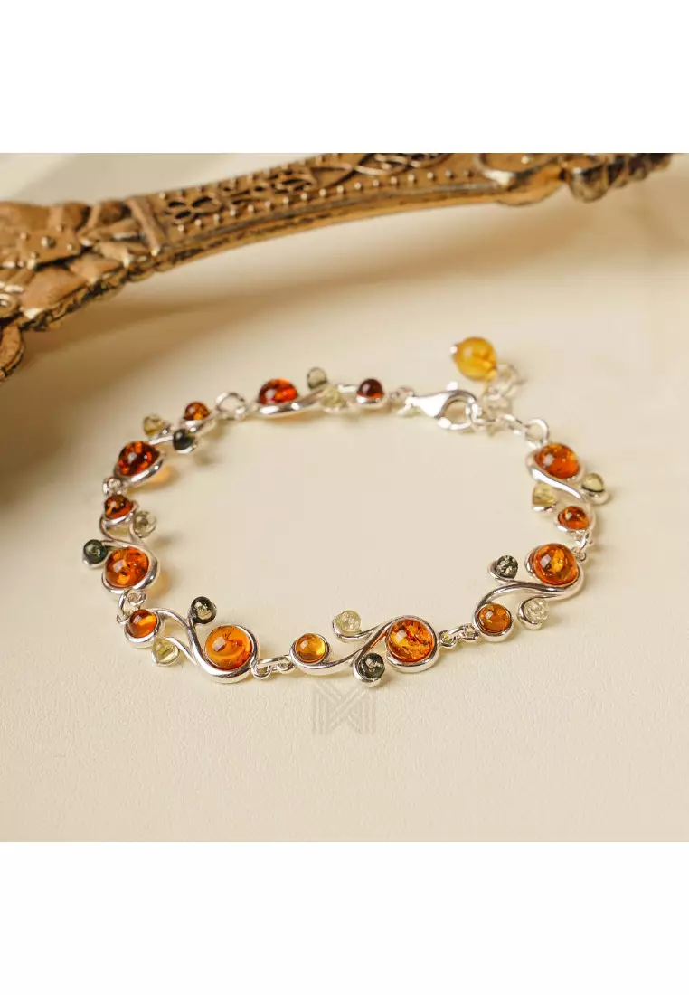 Multifaceted Baltic Amber Curvaceous Silver Bracelet with 925 Sterling Silver