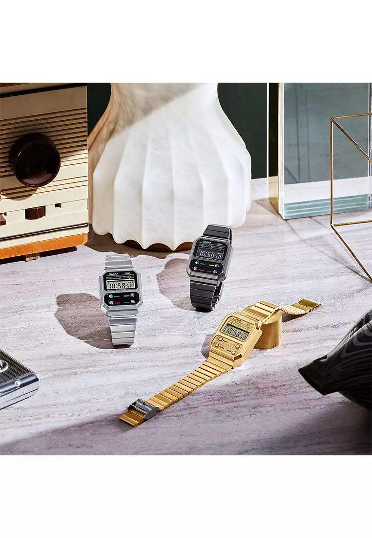 Casio - Jam Tangan Digital Pria - Silver - Stainless Steel Bracelet - A100WE-1ADF