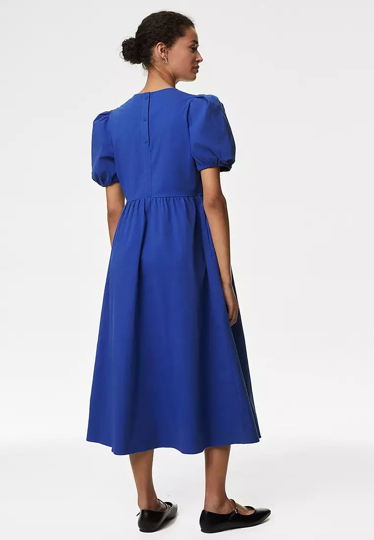 Jual Marks Spencer Cotton Rich Puff Sleeve Midi Column Dress