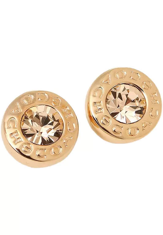 Open Circle Stone Stud Earrings in Gold F54516