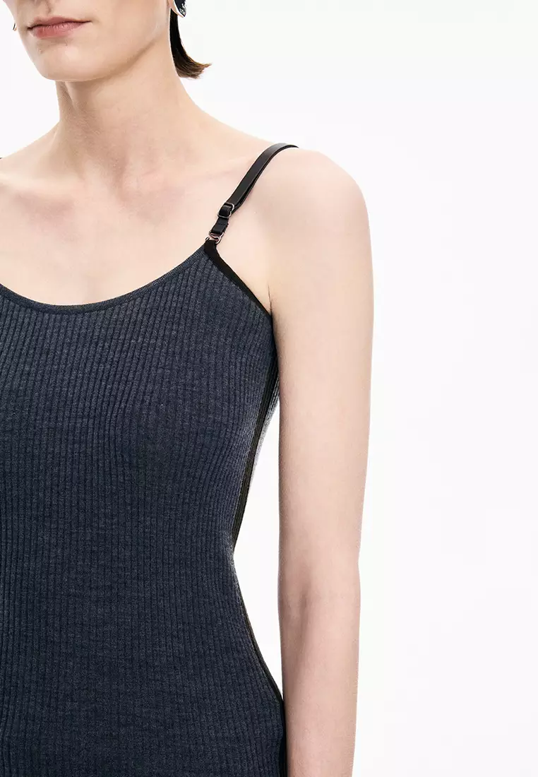 Merino Wool Ribbed Strap Sleeveless Knit Vest