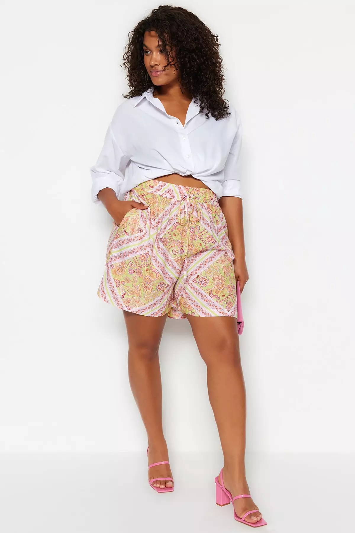 Buy Trendyol Plus Size Multicolored Paisley Pattern Shorts