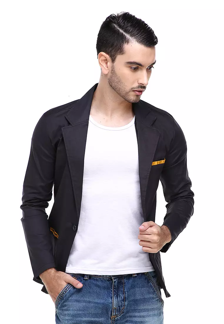 Woreq Jas Blazer Pria Formal Suits Resmi Three Pockets Material Cotton Strecth ORIGINAL - Black