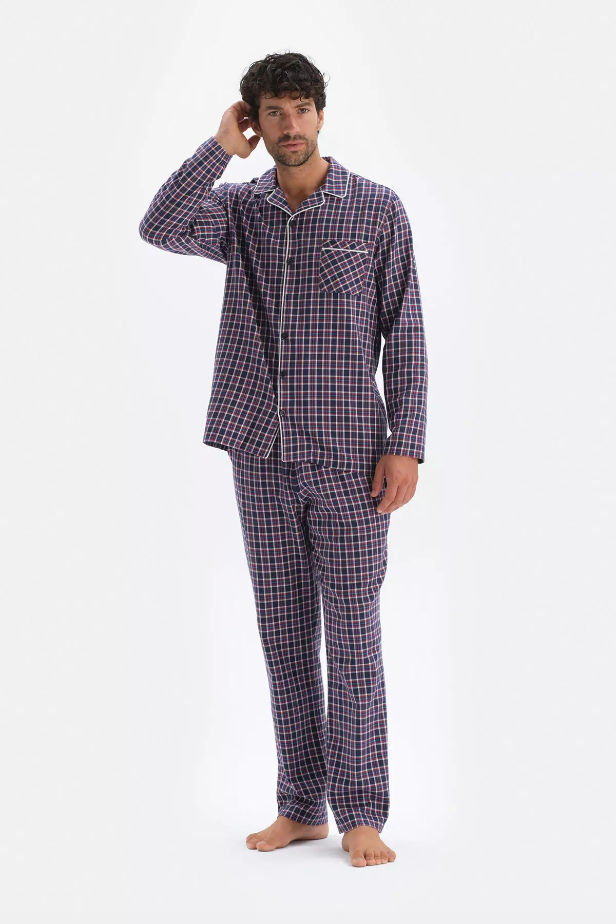 Mens checked pyjama set best sale