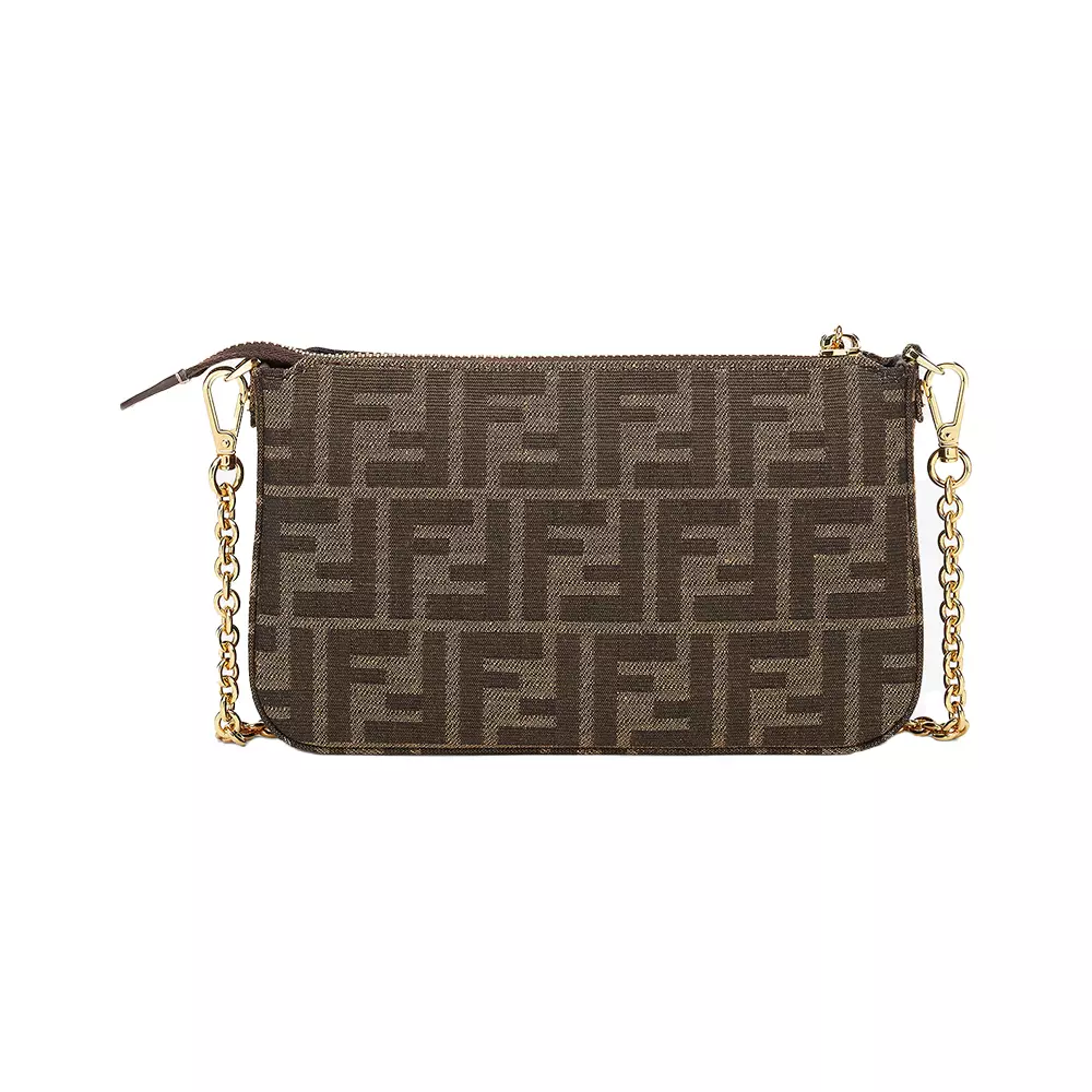 FF Jacquard Baguette Pouch With Chain Brown