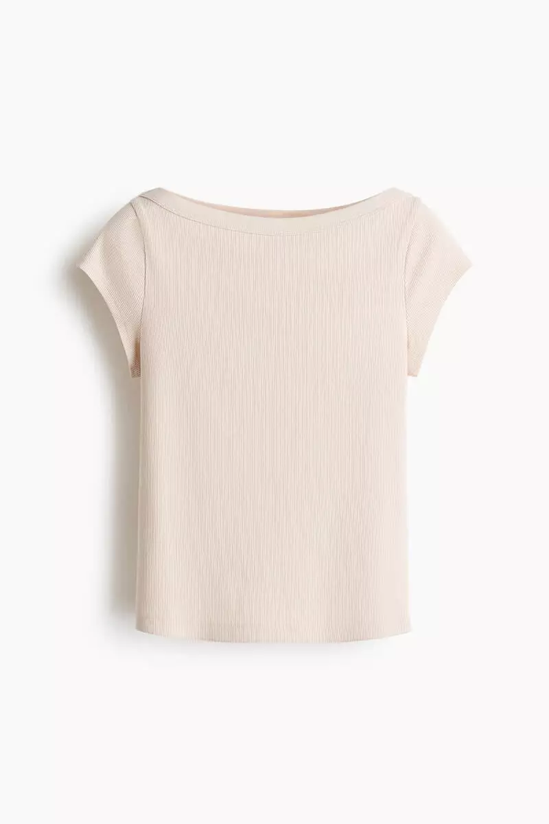 Rib-knit boat-neck top