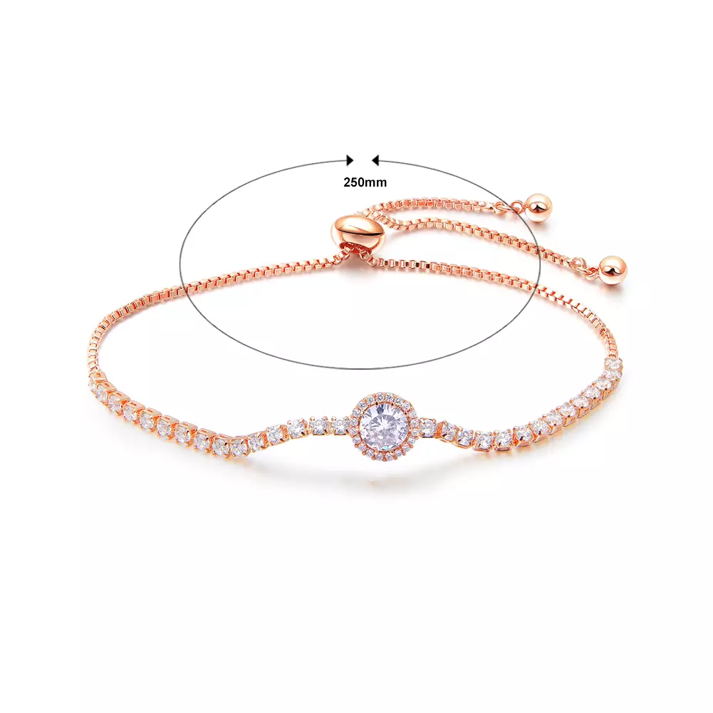 Glamorousky Gelang Serut Lapis Sillver Wanita Rose Gold Sparkling Adjustable Bracelet