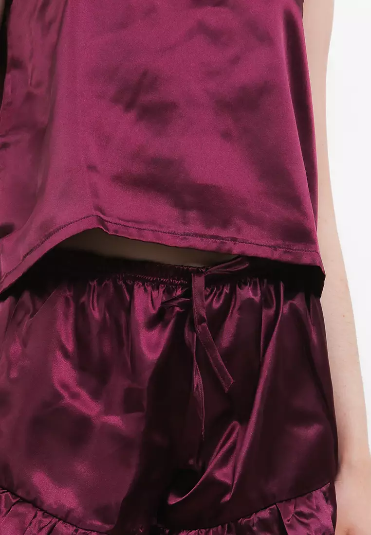 Pyjama Pijama Baju Tidur Satin Silk Sexy Tanktop Short Sleeve Short Pants Sleepwear