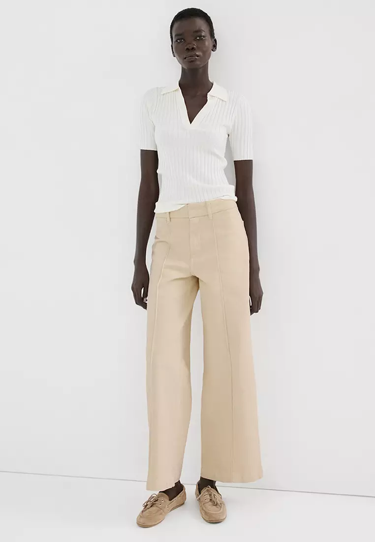 High-Waisted Wide Leg Jeans With Stitching