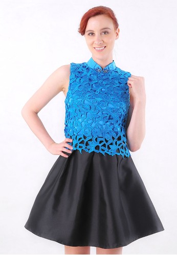Carine Lace Cheongsam Dress Blue