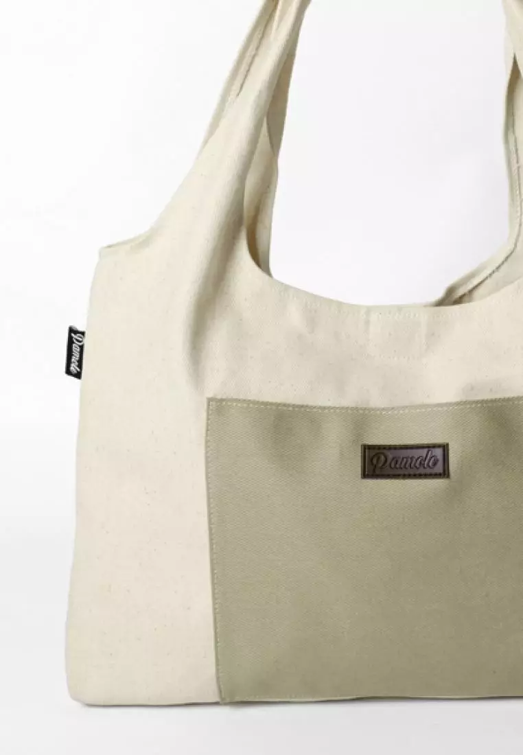 Pamole Tote Bag Totebag Kanvas Tas Belanja - Naya Series - BW Komb Cream