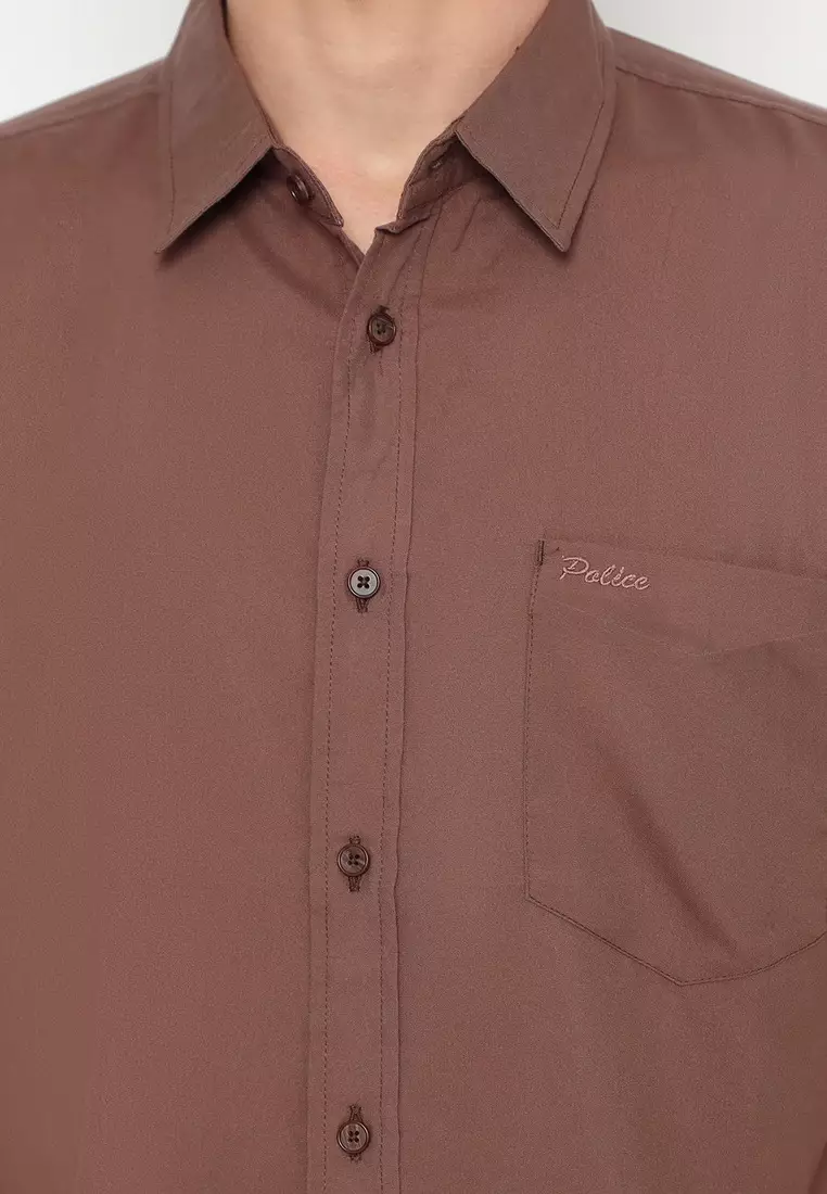 POLICE Kemeja Polos Basic Cotton Soft Rose Gold Regular Fit Pria