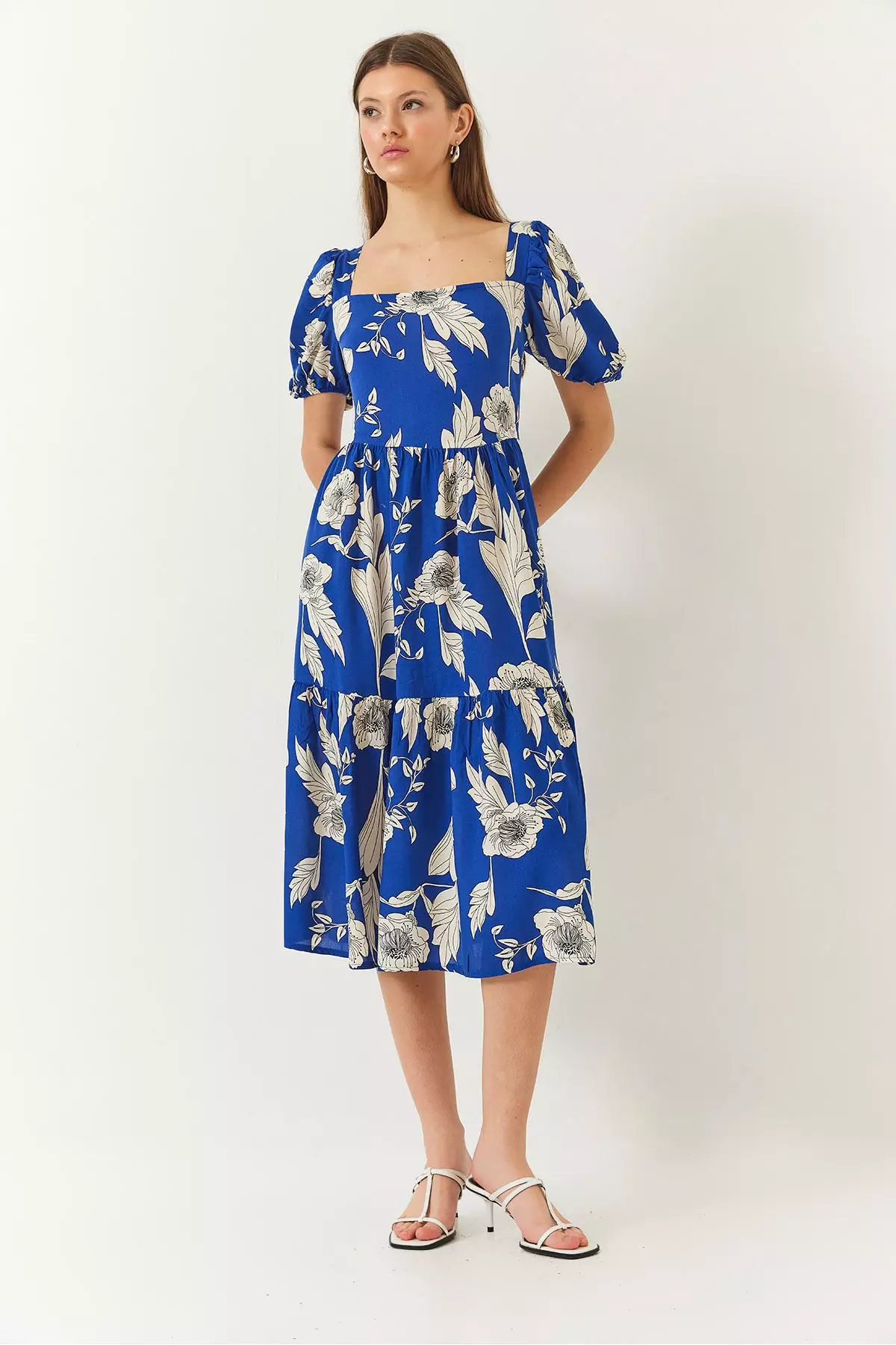 Women's Square Neck Watermelon Sleeve Floral Print Viscose Dress 60261441