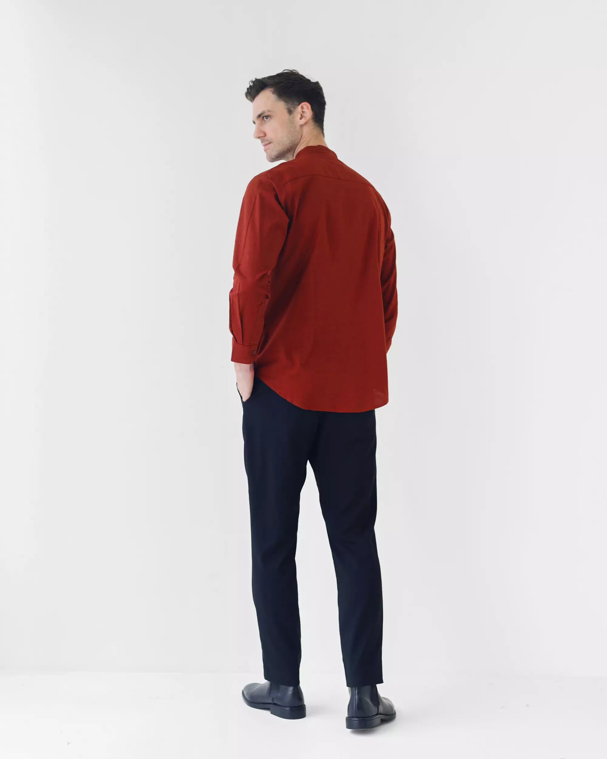 Cotton Well Oman Henley Shirt Teracotta │Kemeja Koko Basic Lengan Panjang Coklat Bata