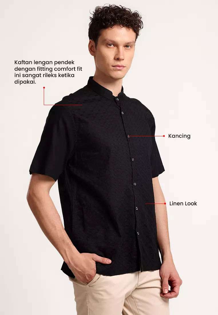 MANZONE Kemeja Koko Lengan Pendek Pria MALIQ - BLACK Warna BLACK