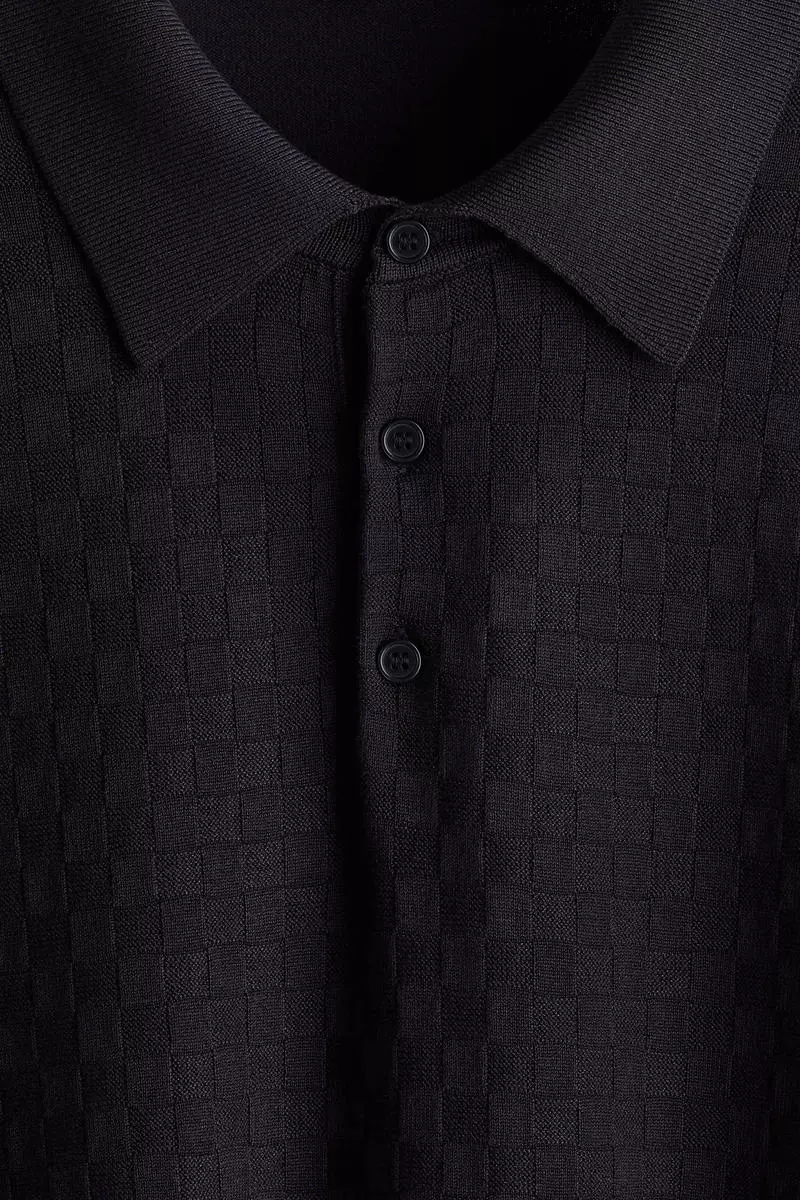 Slim Fit Textured-knit polo shirt