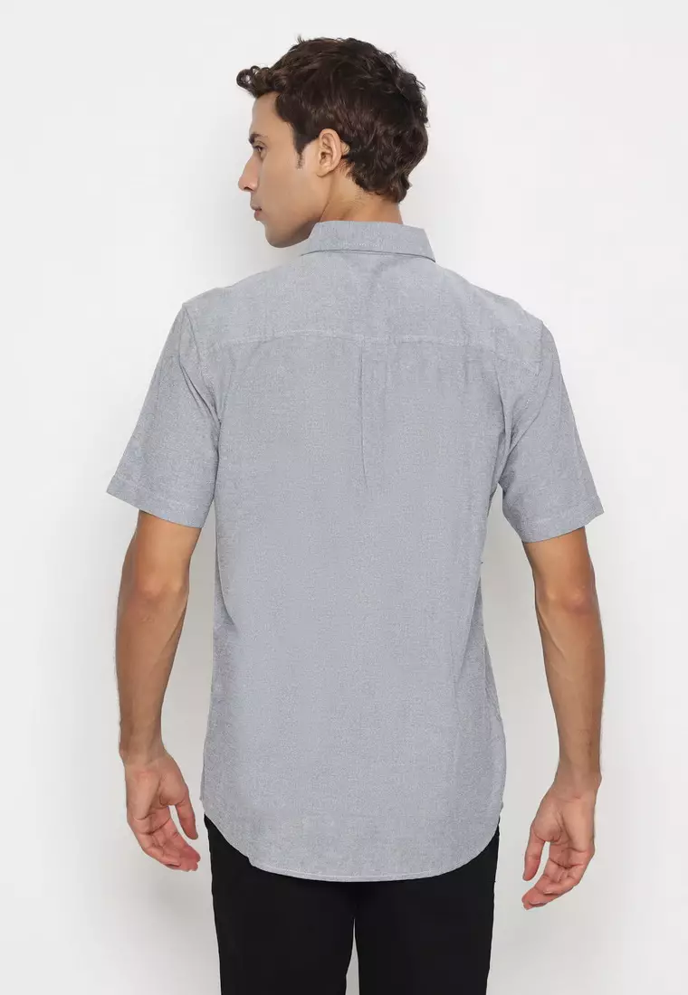 RBJ Kemeja Polos Cotton Abu Hitam Regular Fit Pria