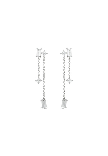 ZITIQUE silver Women's Elegant Rectangle & Four-pointed Star Tassel Earrings - Silver 9F51BAC344FEC4GS_1