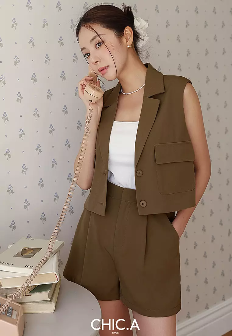 Boxy Sleeveless Suit Vest