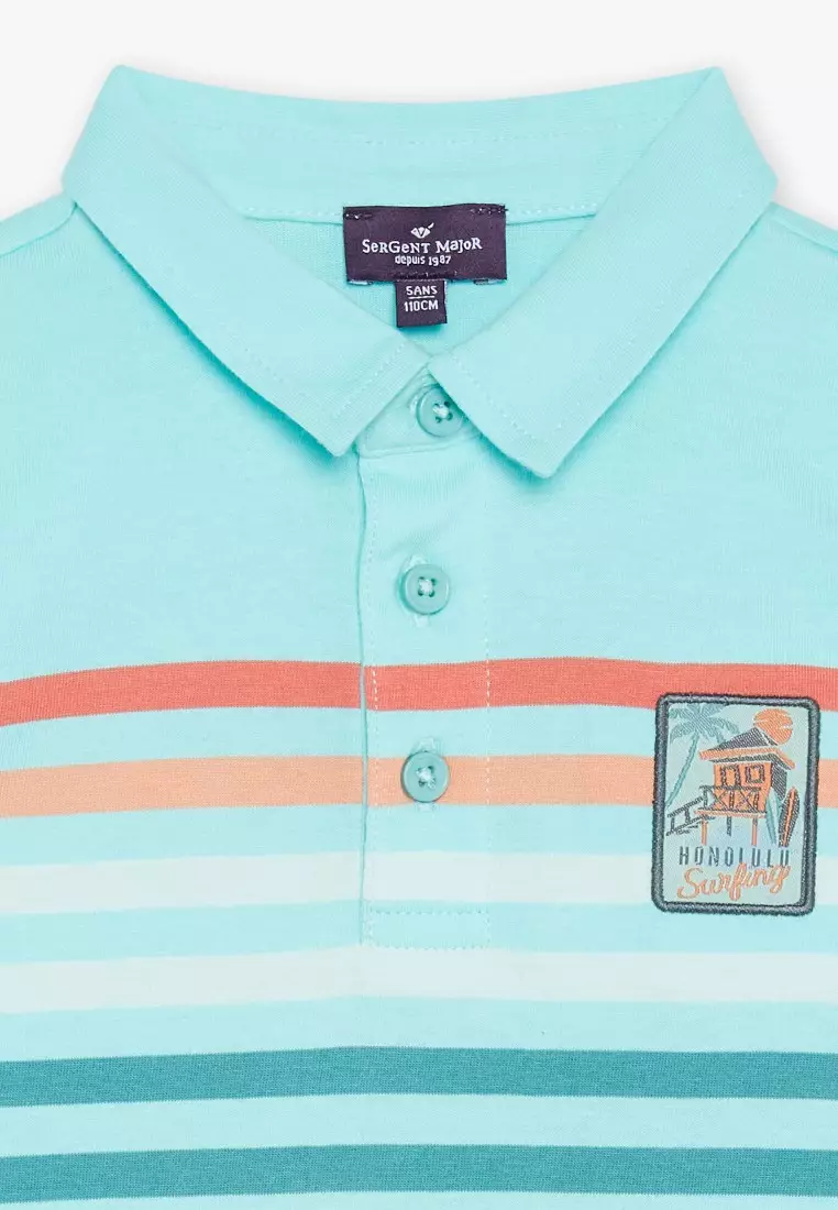 Turquoise Striped Polo Shirt