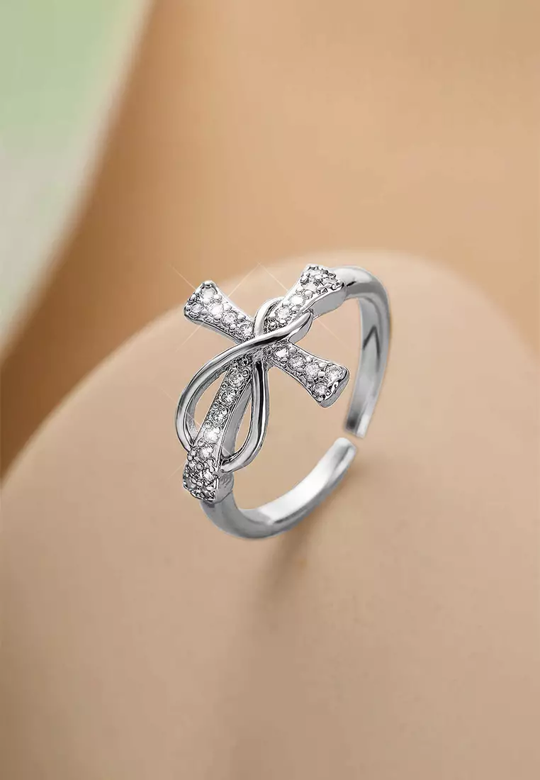 Cincin Wanita Berlian Titanium Menyeberang Fashion Perhiasan Cincin Cewek Ring silver
