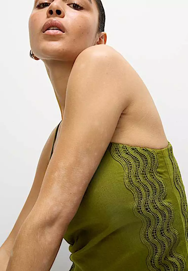 Linen Rich Square Neck Strappy Midi Shift Dress