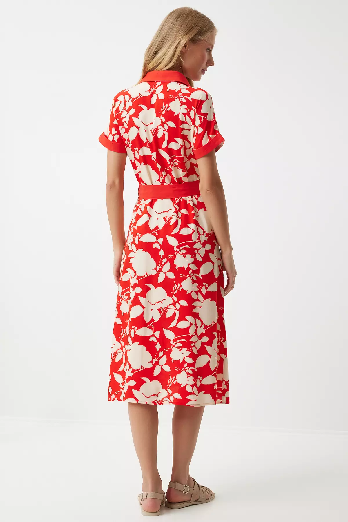 Red Floral Pattern Thin Viscose Summer Dress - Dd01311