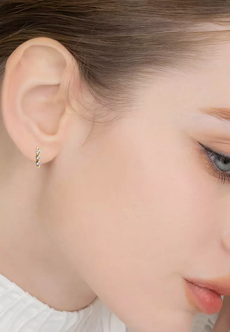 Triple Zircon Cluster Stud Earrings In Gold