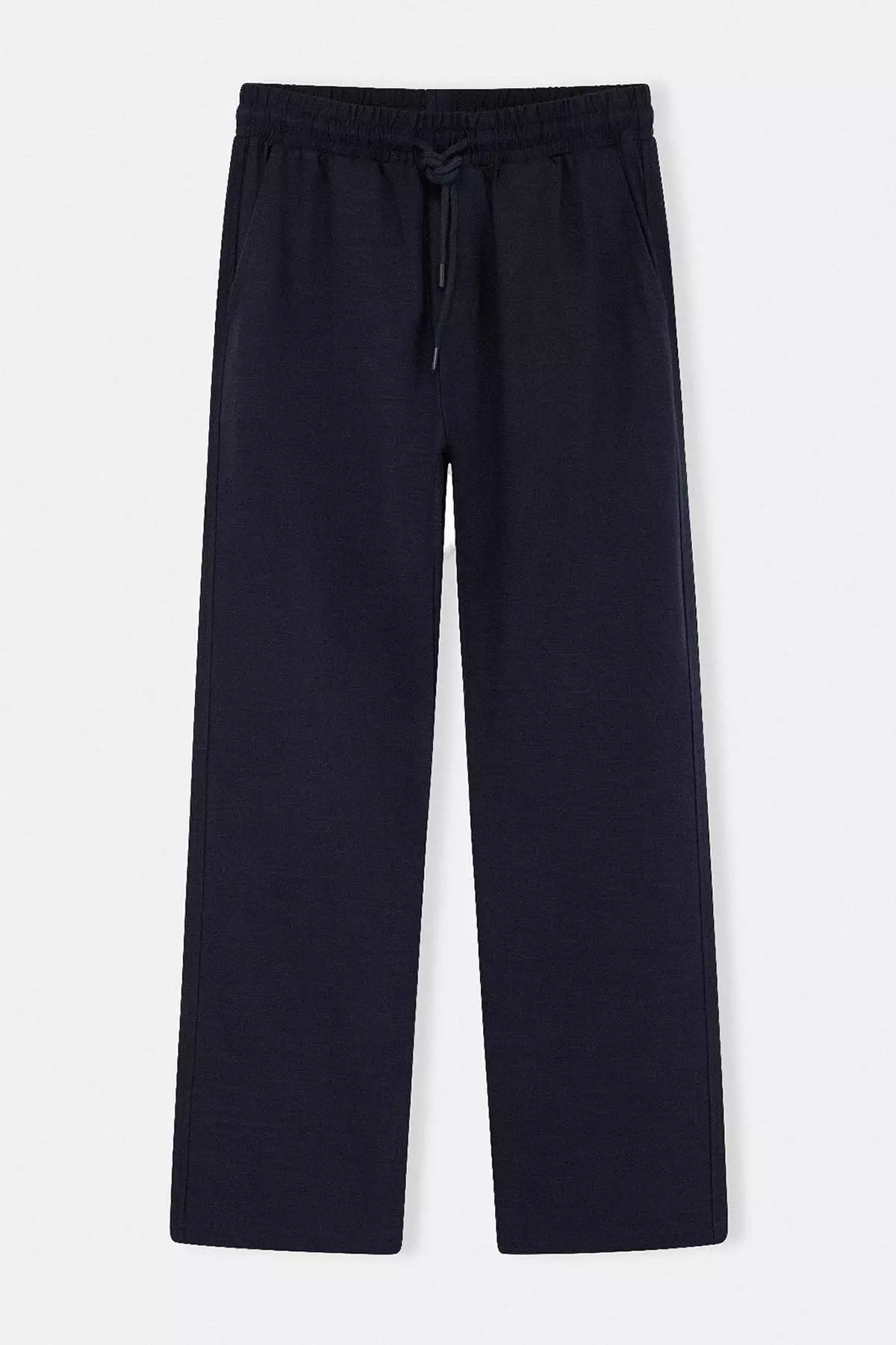 Navy Blue Linen Look Belted Men'S Trousers Tmnss26Pl00007