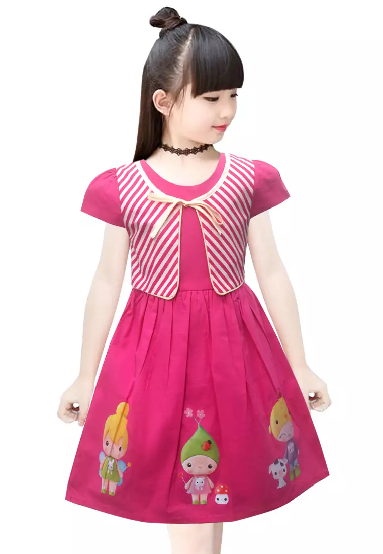 Two Mix Dress Anak Perempuan Katun Digital Printing Usia 1-12 Tahun 4217 Fanta