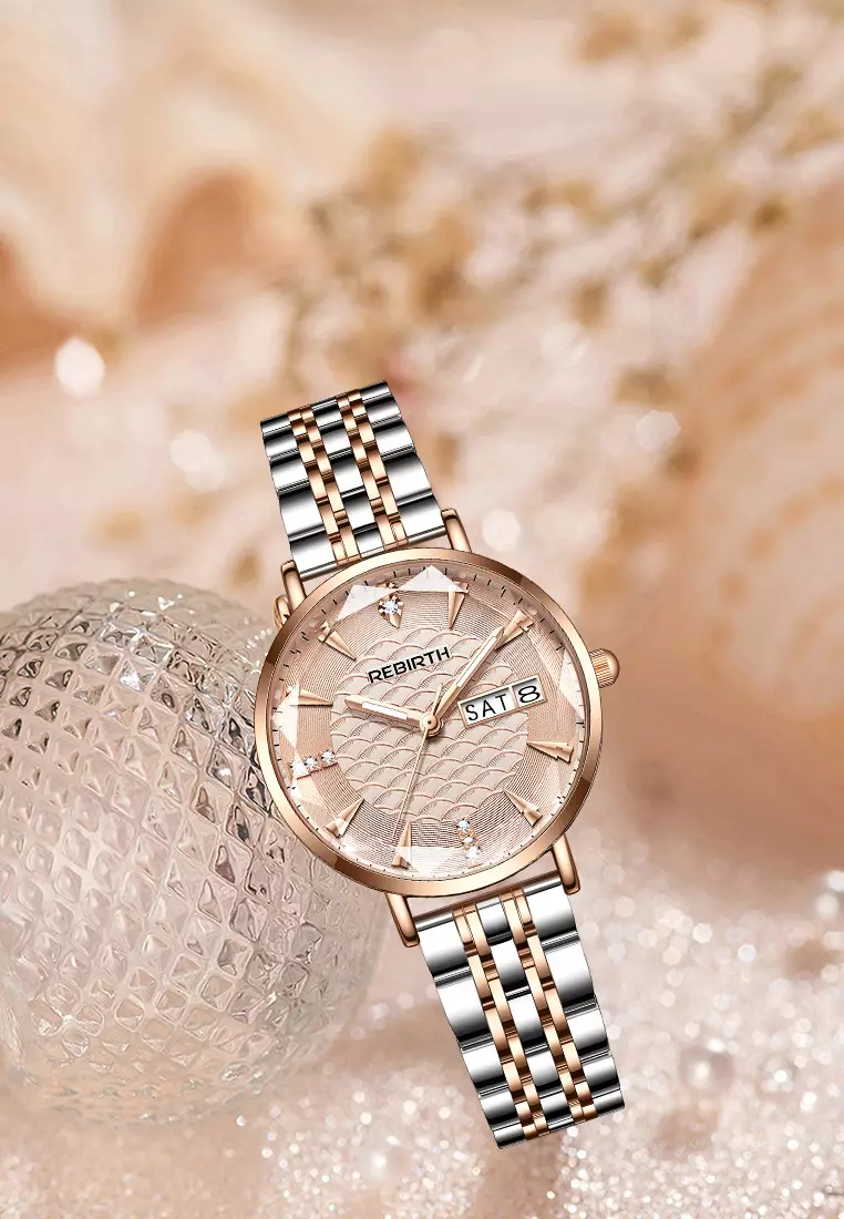 Jam Tangan Wanita Original Anti Air Tali Stainless Steel Jam Kuarsa Santai Mewah Jam Tangan Cewek rosepink