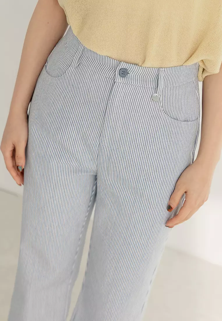 Subtle Striped Shell Button Trousers [BA7796]