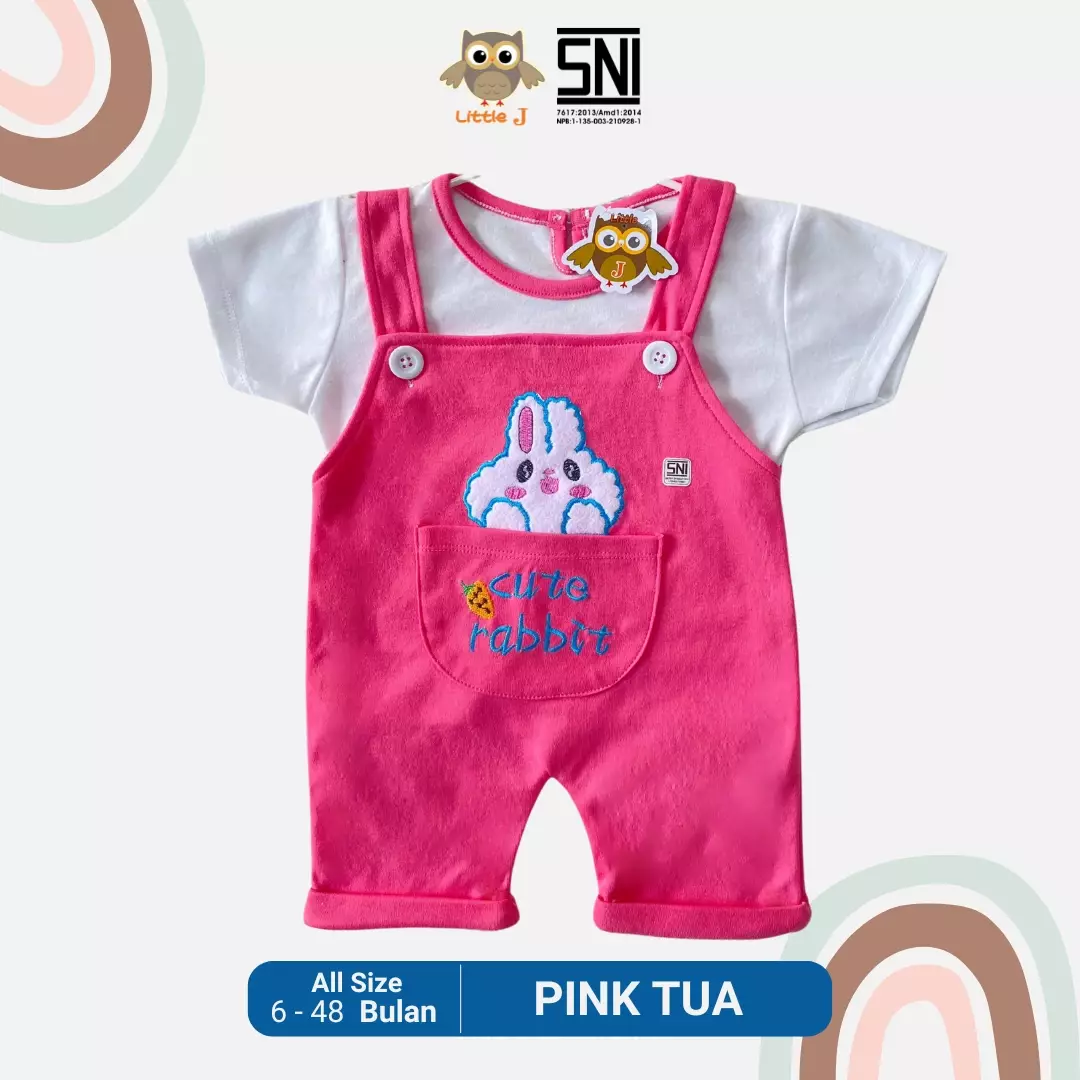 Overall Set Bayi Jumpsuit Singlet Anak Cewek Romper Celana Pendek Cute Rabbit Pink