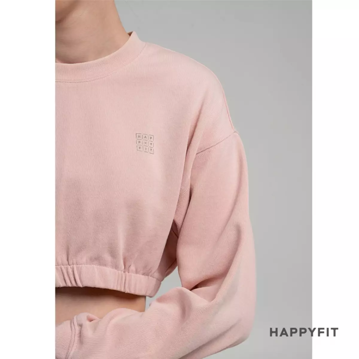HAPPYFIT Drop Shoulder Comfit Crop Sweatshirt - Pink