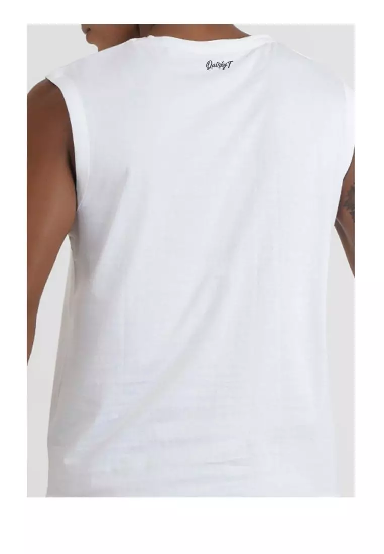 成功从这里开始白色图案无袖健身运动背心/背心