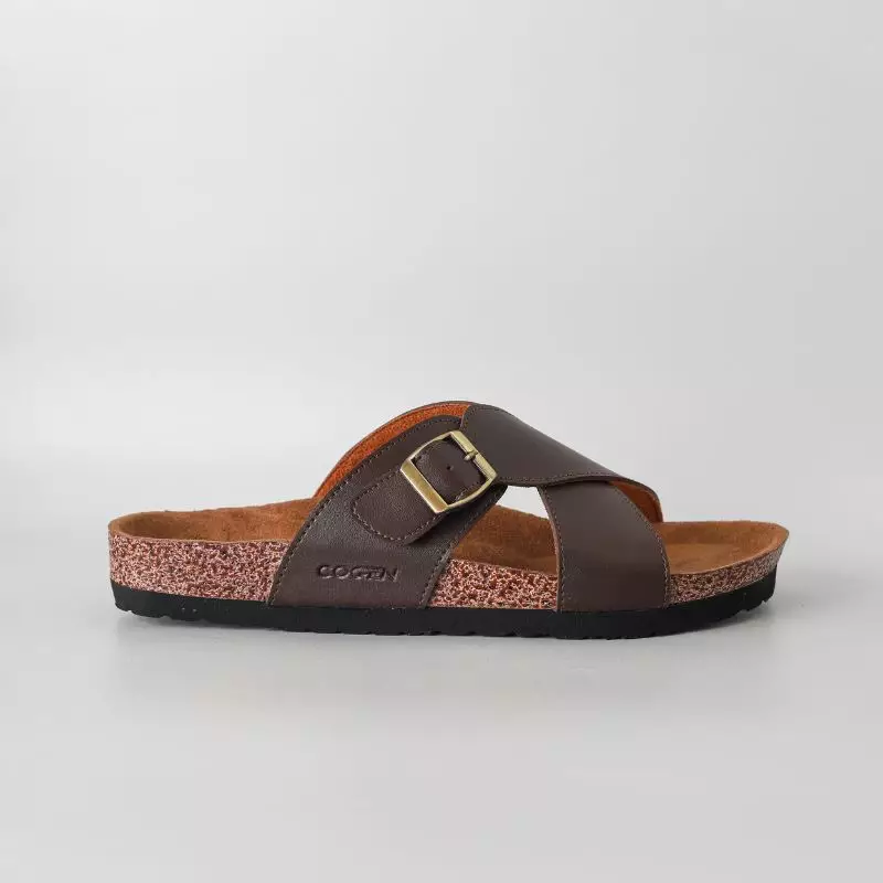 Cogen Sandal Pria Kulit Sendal Slop Birken Vintage - Kastel Brown