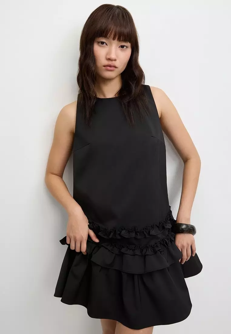 Buy Pomelo Sleeveless Drop Waist Ruffle Hem Mini Dress - Black 2026 Online  | ZALORA