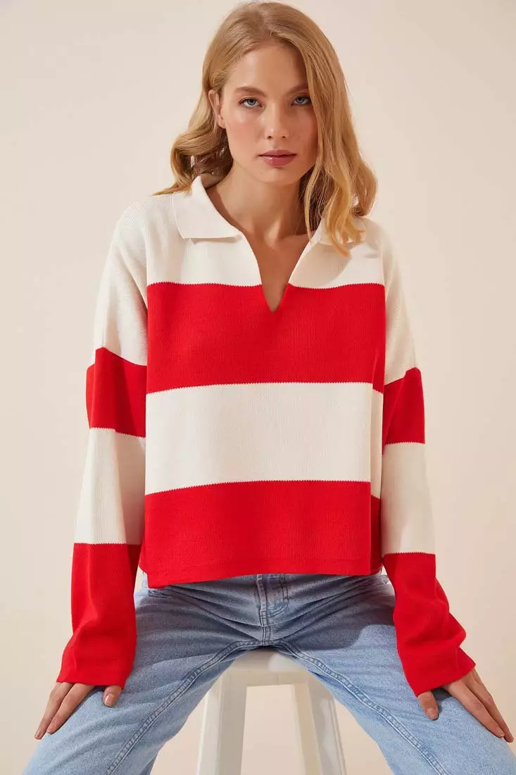 Red polo cheap neck sweater