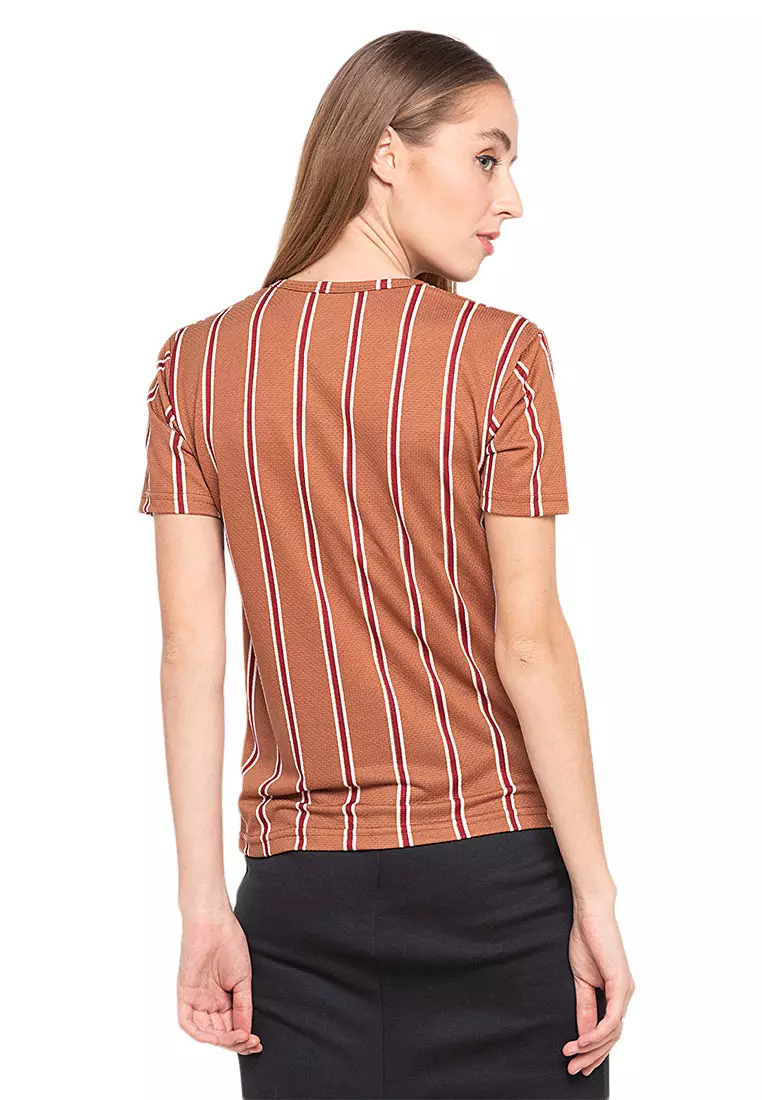 Caldwell Blouse Salur Short Sleeves Atasan Wanita Relaxed Fit - Mocca