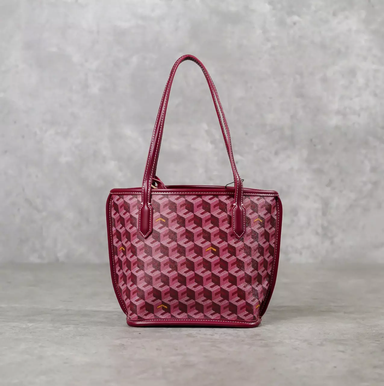 Tas CHRISTY NG RUSSO MONOGRAM PATTERN BURGUNDY TOTE BAG MINI 100% ORIGINAL