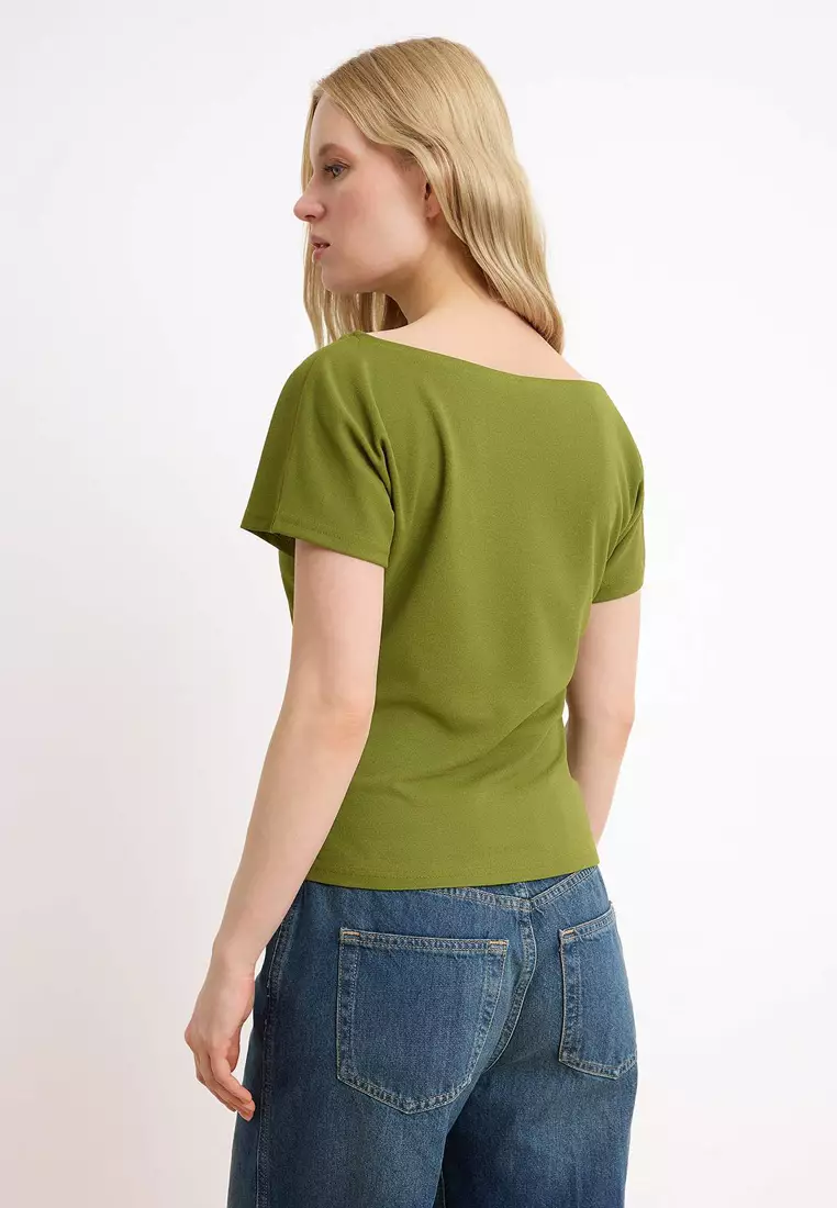 Boat Neck Ruched Top
