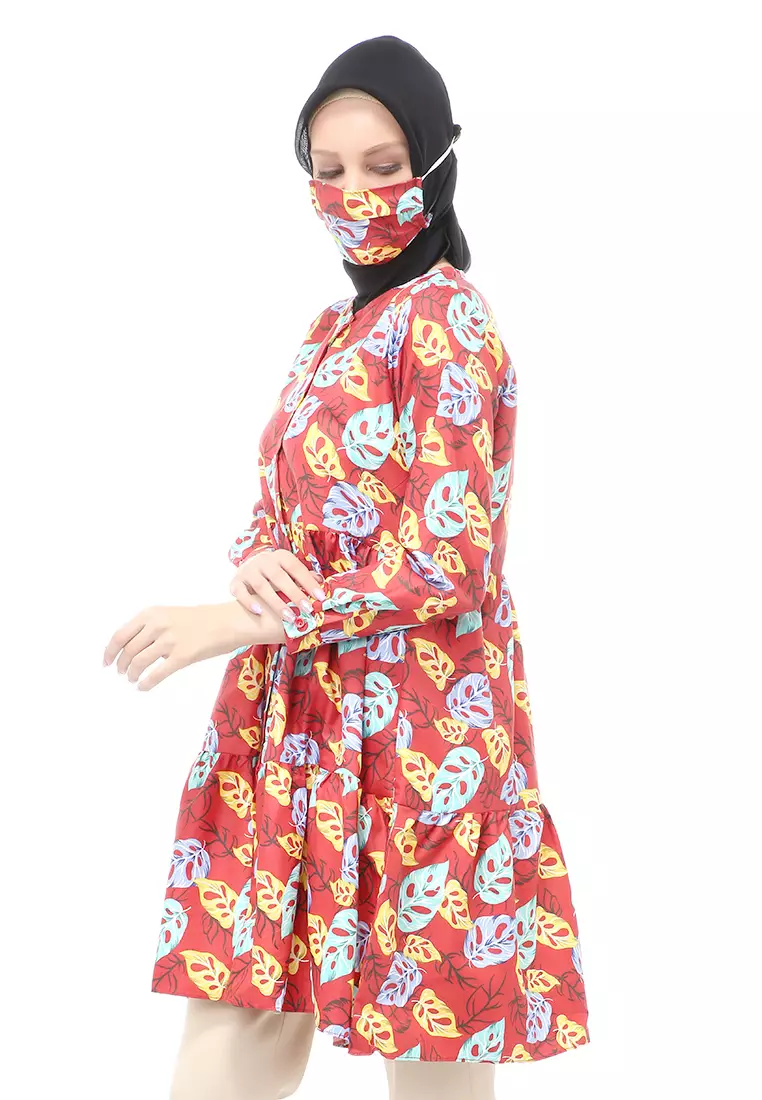 Sania Tunik Muslimah Atasan Wanita Long Sleeve Free Face Mask Premium Quality - 10 Maroon