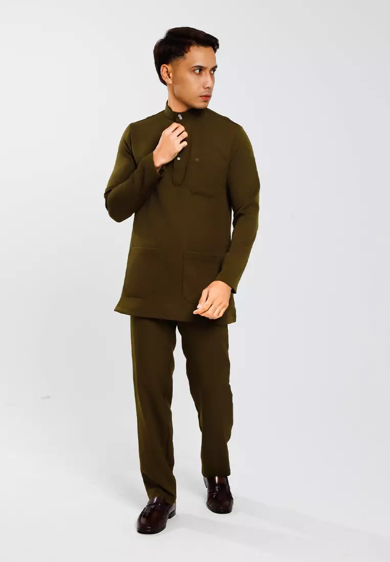 Forest x Hatta Dolmat Baju Melayu Cekak Musang Regular Fit - BM23766-45DkOlive