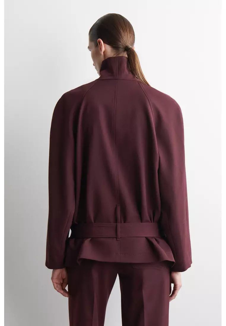BELTED WOOL-BLEND SHAWL-COLLAR JACKET