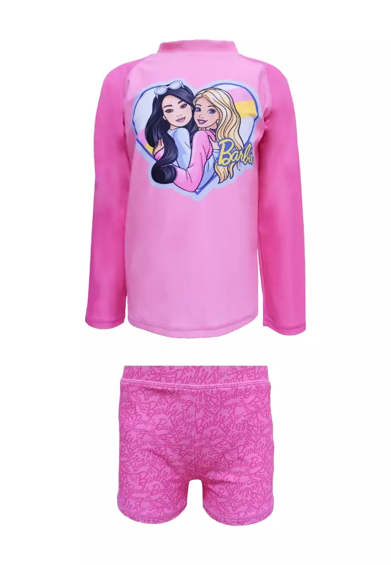 Barbie Long-Sleeved Rashguard Boyleg Set with Zipper Swimwear for Kids Girls