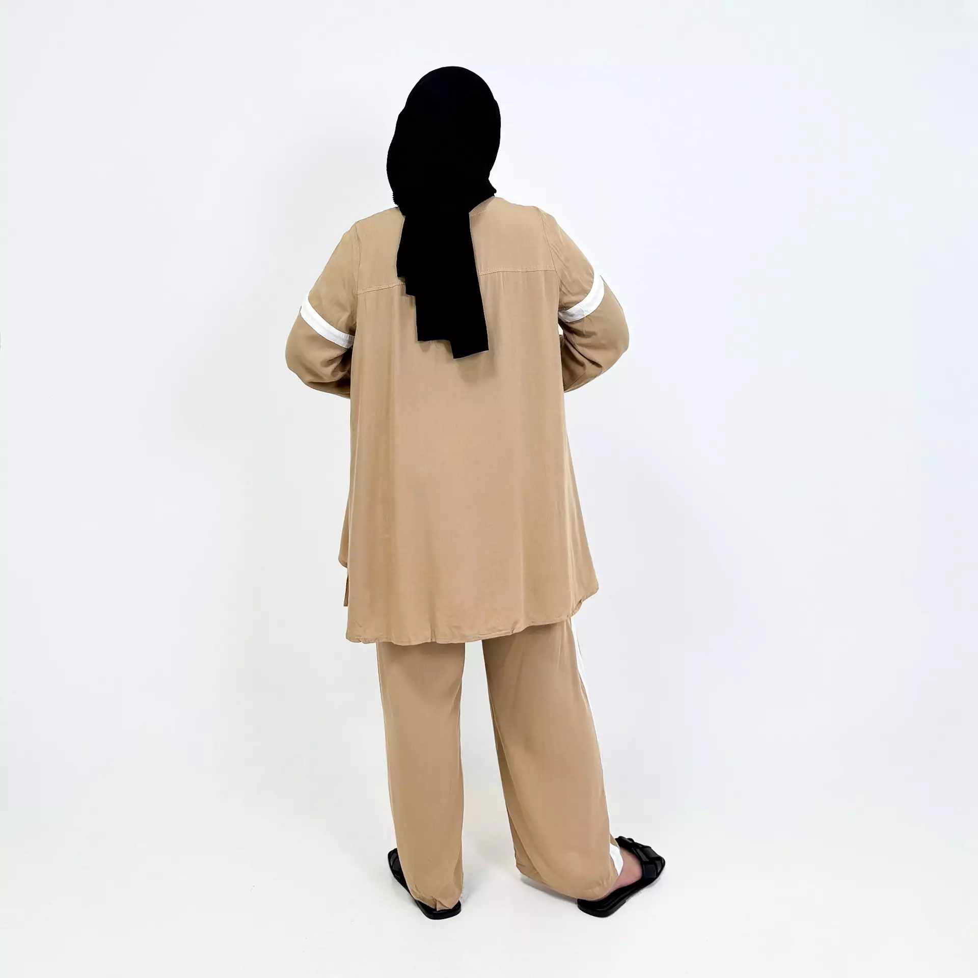 Piyama Cotton Ica [COKLAT MUDA] SIZE L-XL Baju Tidur Long Sleeve Long Pants Sleepwear